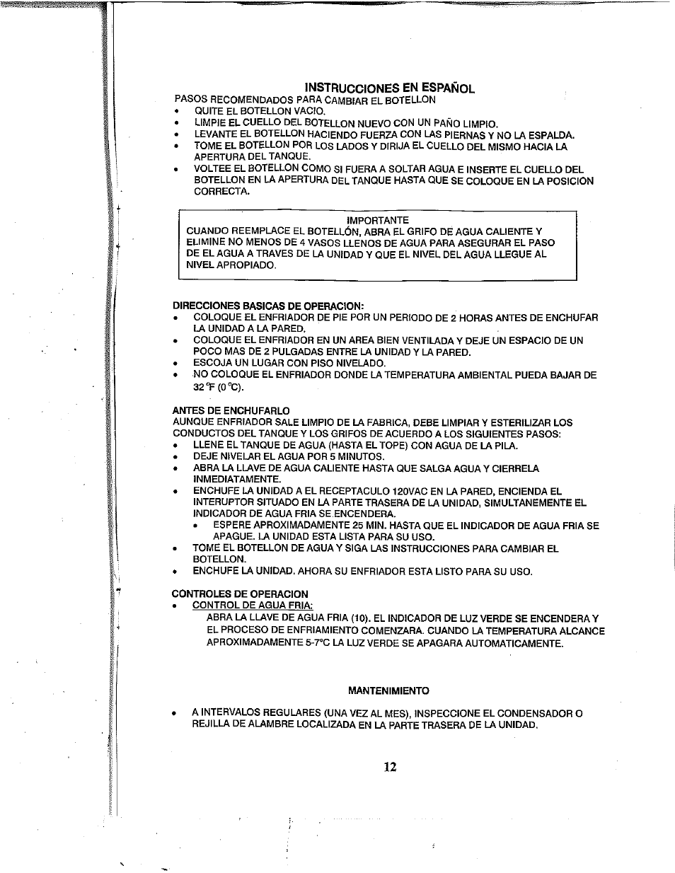 Instrucciones en español | Avanti WD360 User Manual | Page 12 / 13