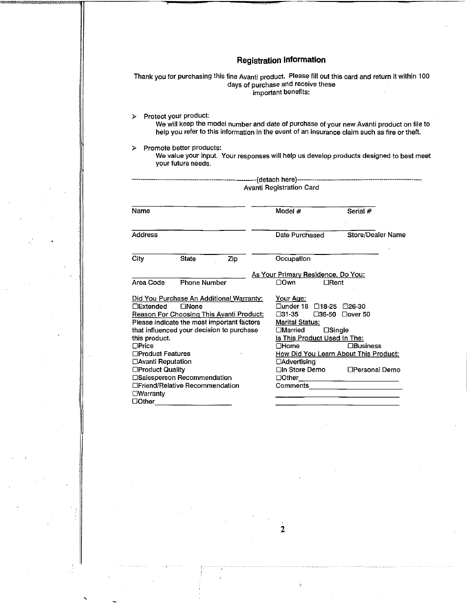 Registration information | Avanti WD360 User Manual | Page 2 / 13