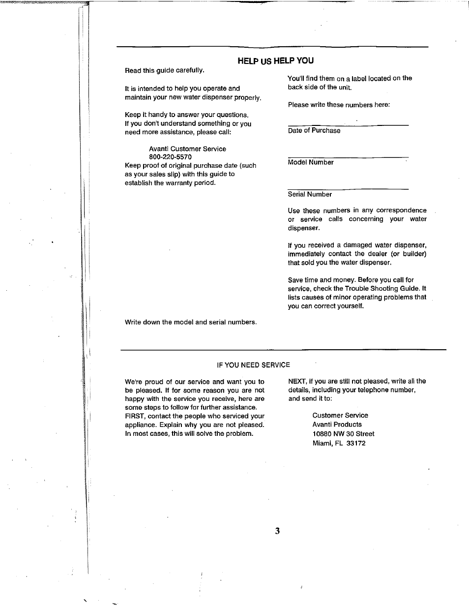 Help us help you | Avanti WD360 User Manual | Page 3 / 13