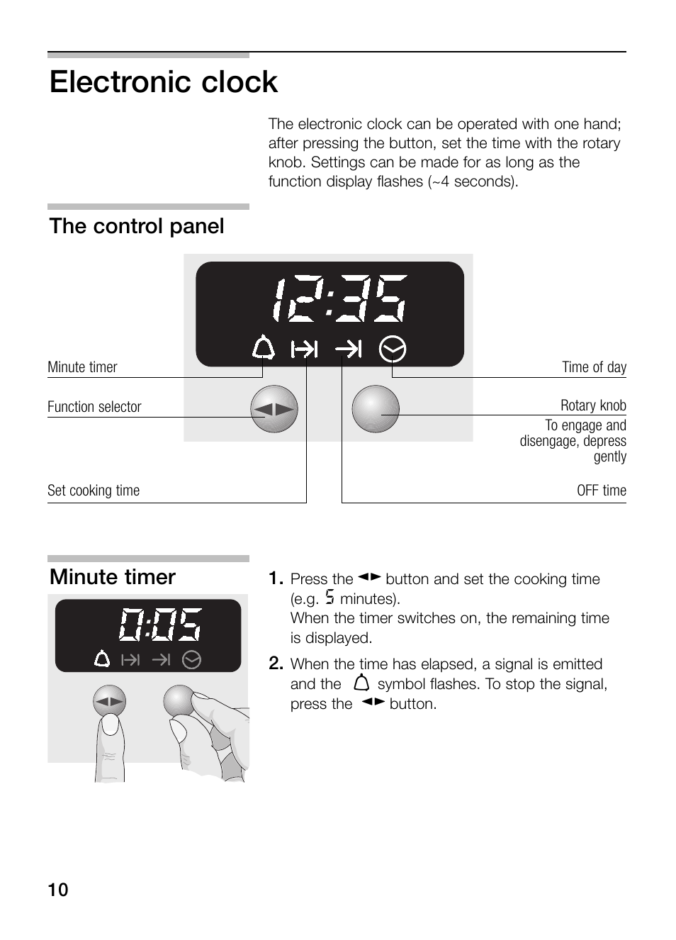 Electronic clock, The control panel, Minute timer | Neff B132 User Manual | Page 10 / 32