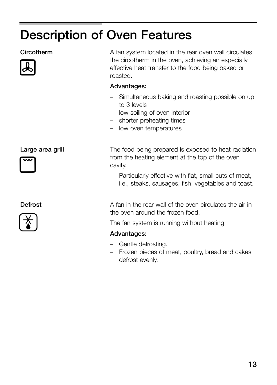 Description of oven features | Neff B132 User Manual | Page 13 / 32