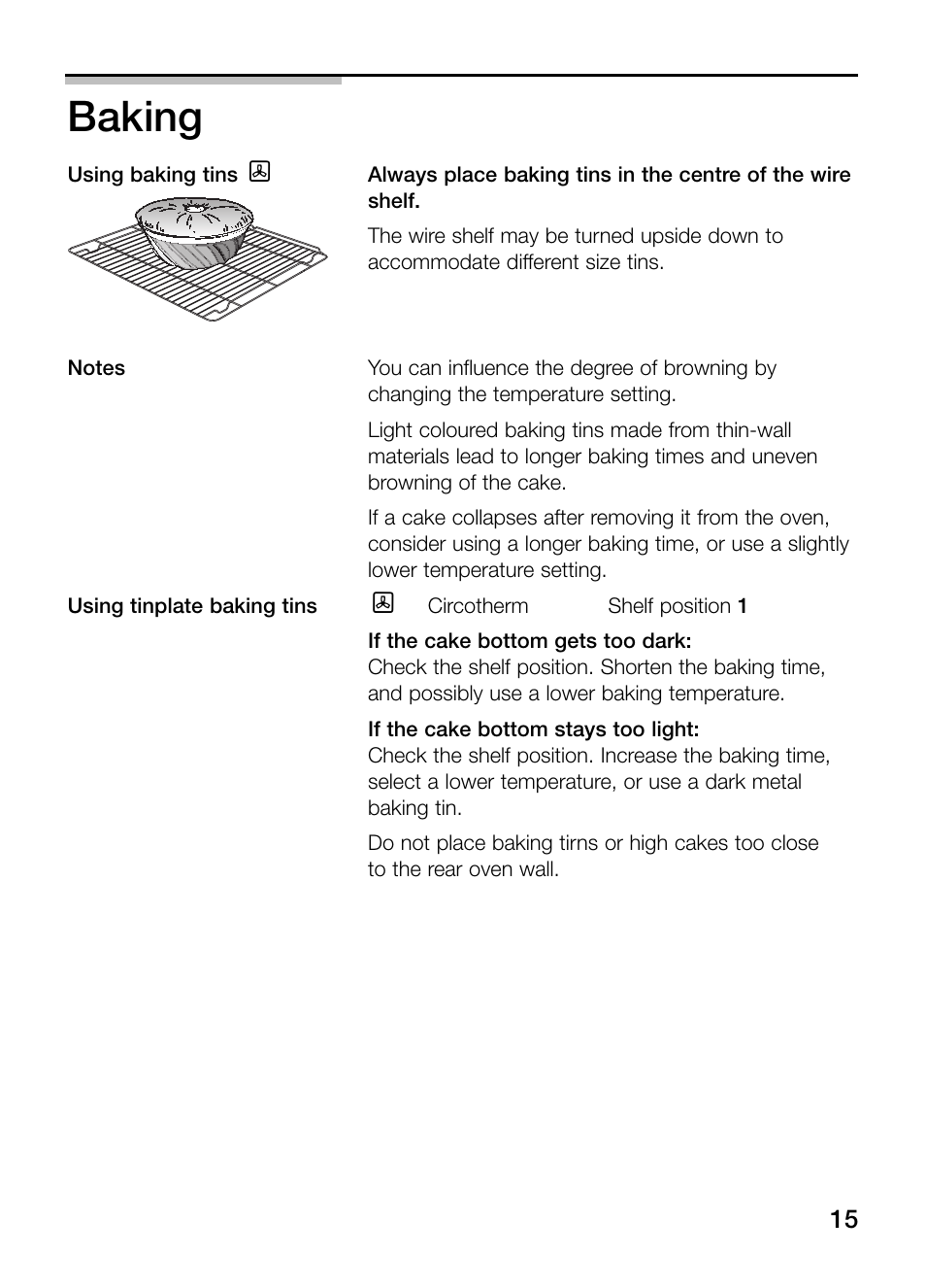 Baking | Neff B132 User Manual | Page 15 / 32
