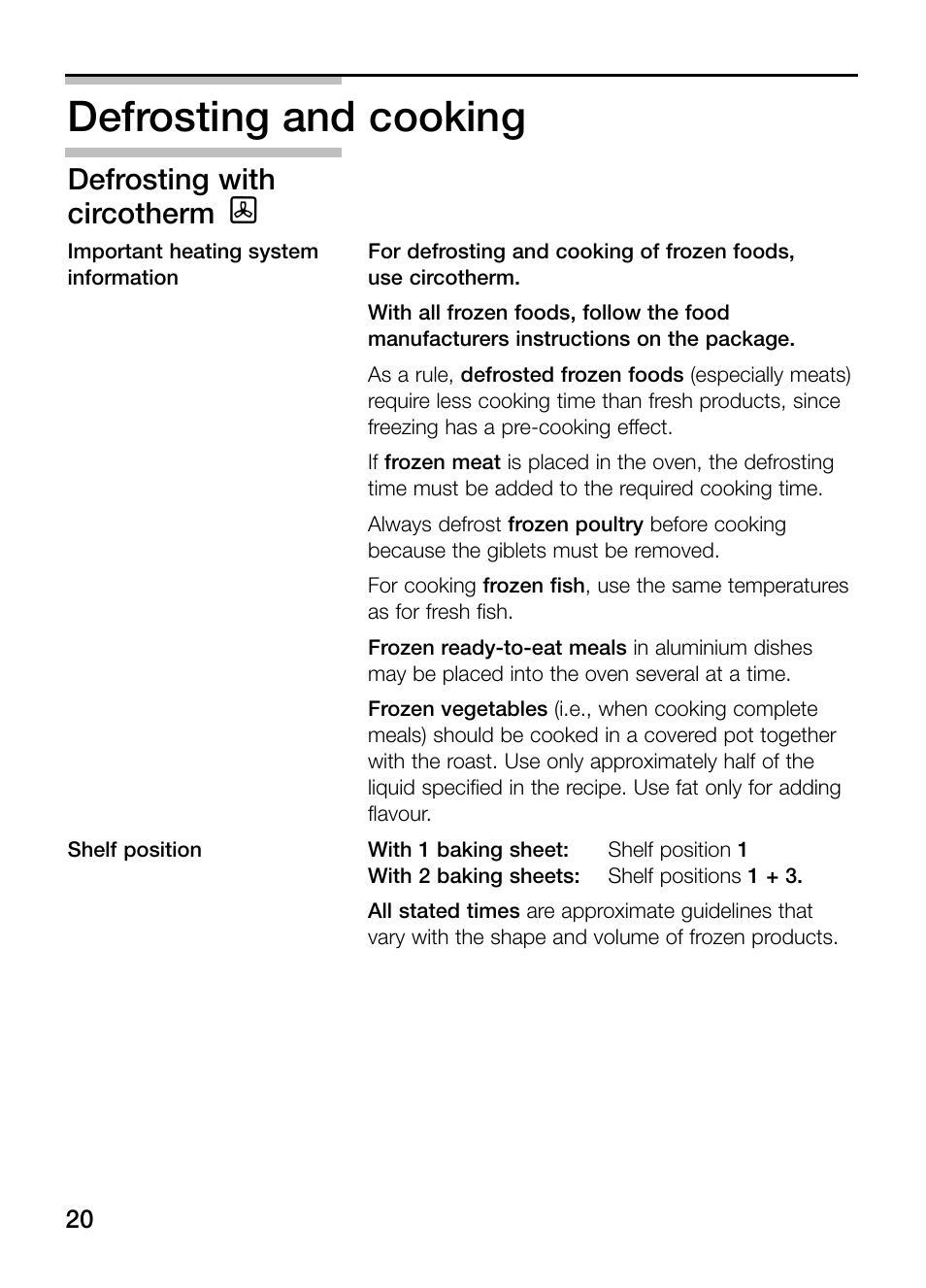 Defrosting and cooking, Defrosting with circotherm | Neff B132 User Manual | Page 20 / 32