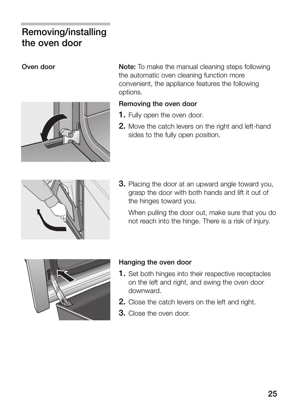 Removing/installing the oven door | Neff B132 User Manual | Page 25 / 32