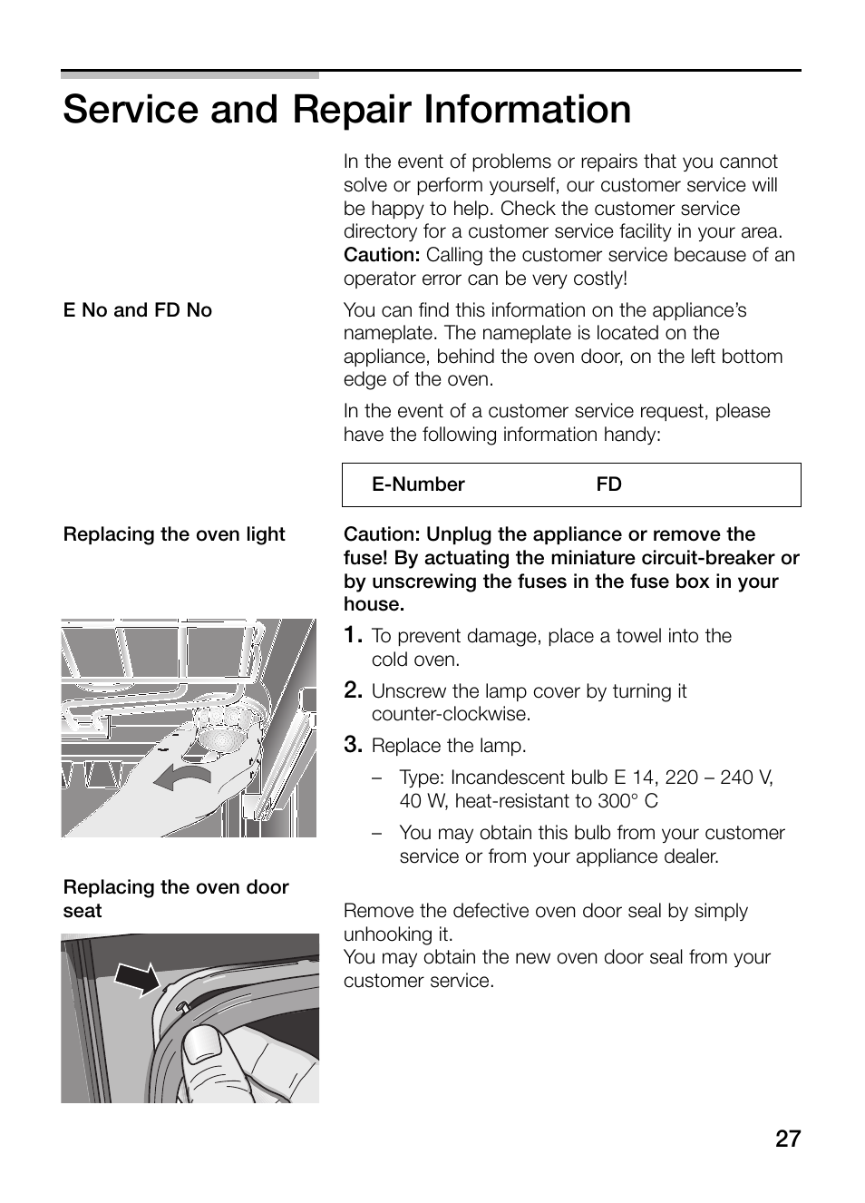 Service and repair information | Neff B132 User Manual | Page 27 / 32
