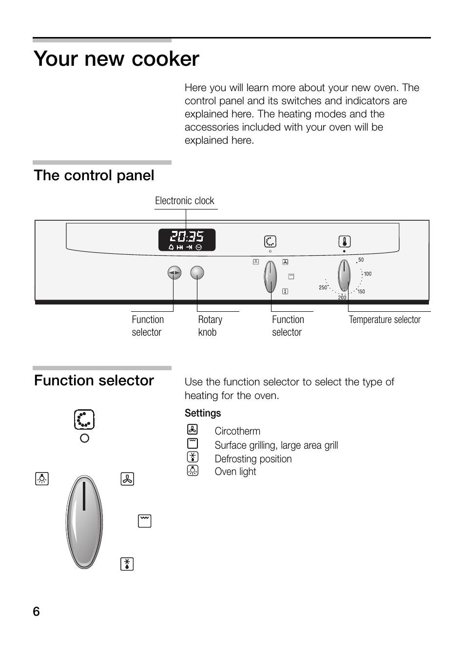 Your new cooker, The control panel function selector | Neff B132 User Manual | Page 6 / 32