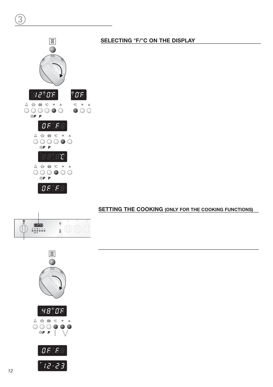 Setting the cooking, Selecting °f/°c on the display | Avanti DGE 2403 SC User Manual | Page 12 / 56