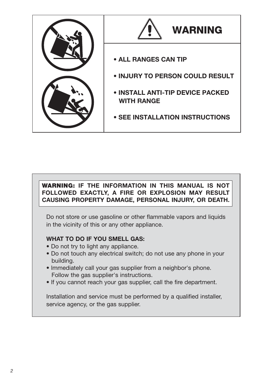 Warning | Avanti DGE 2403 SC User Manual | Page 2 / 56
