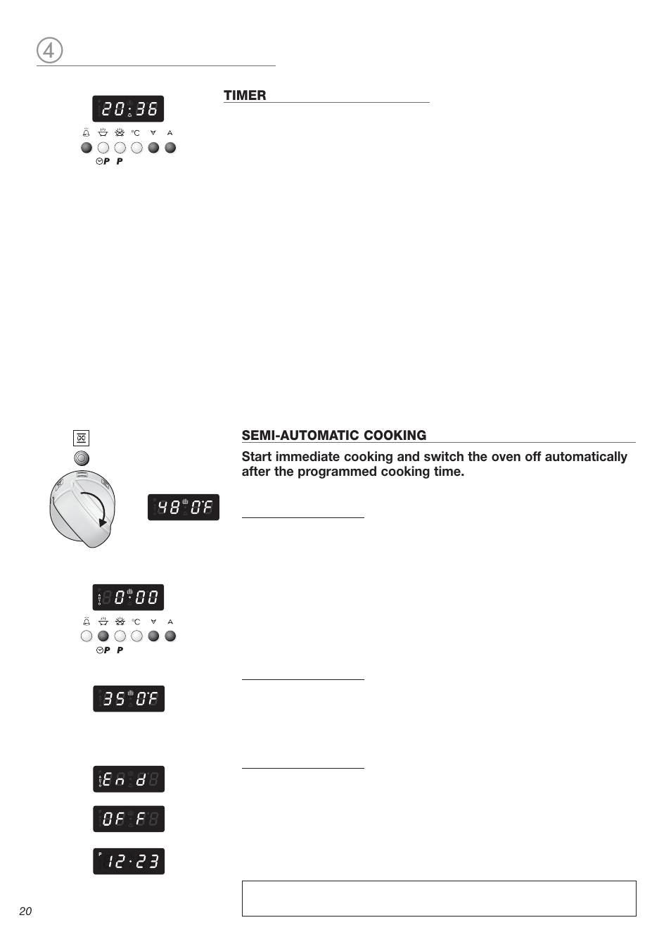 Timer, Setting, Auto | During cooking, At the end of cooking | Avanti DGE 2403 SC User Manual | Page 20 / 56