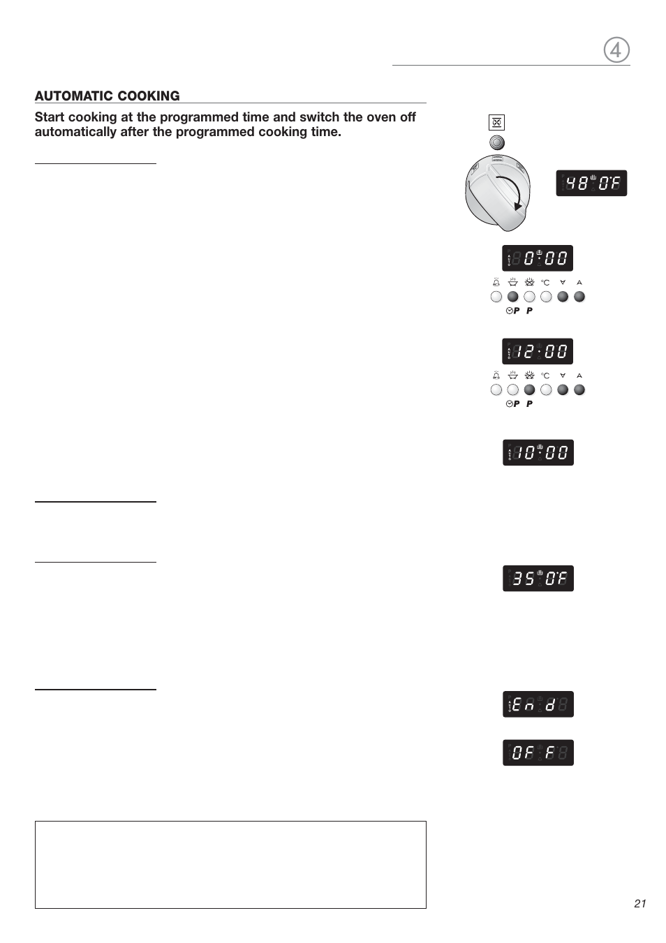 21 setting, Auto, Starting cooking | During cooking, At the end of cooking | Avanti DGE 2403 SC User Manual | Page 21 / 56