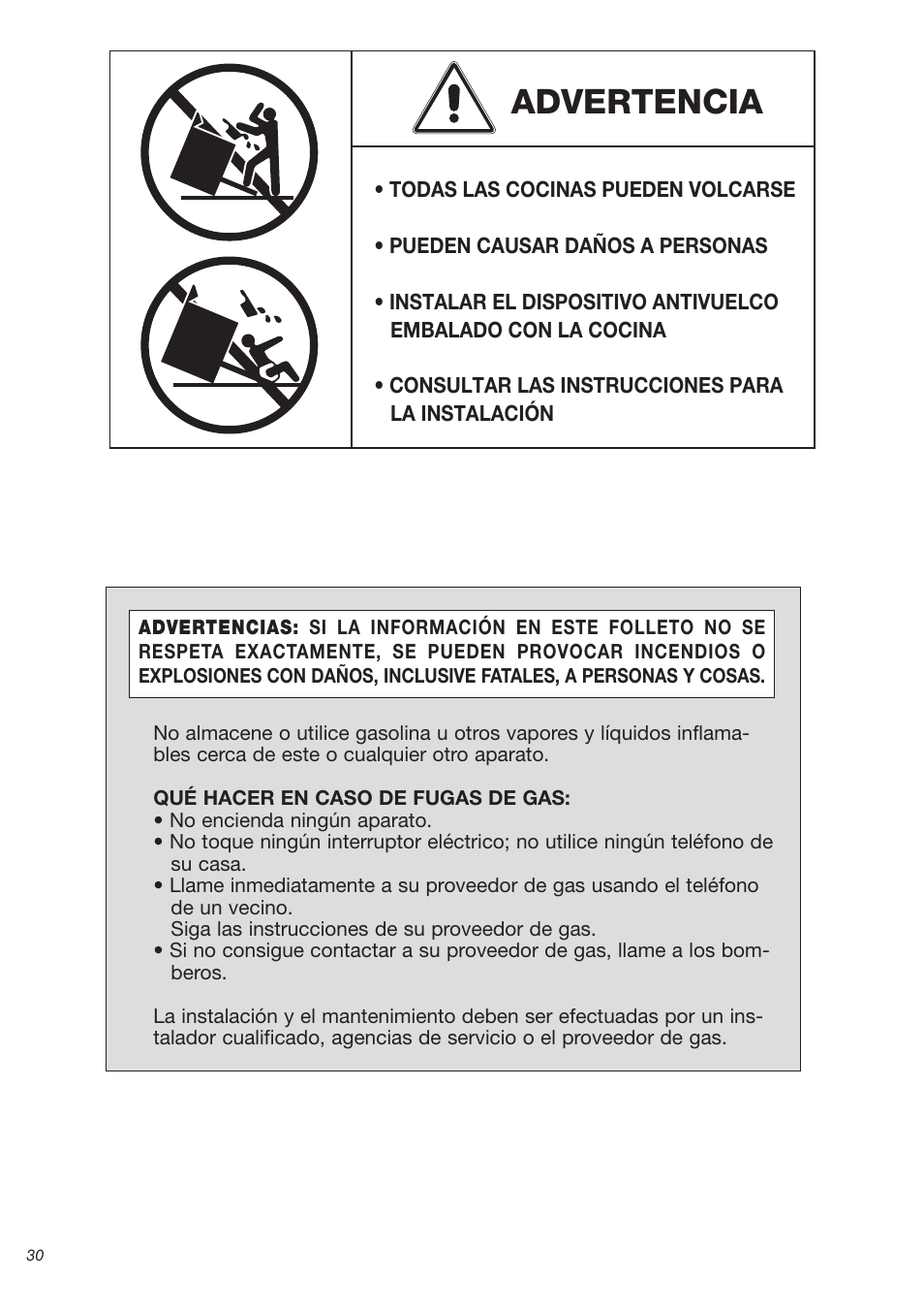 Advertencia | Avanti DGE 2403 SC User Manual | Page 30 / 56