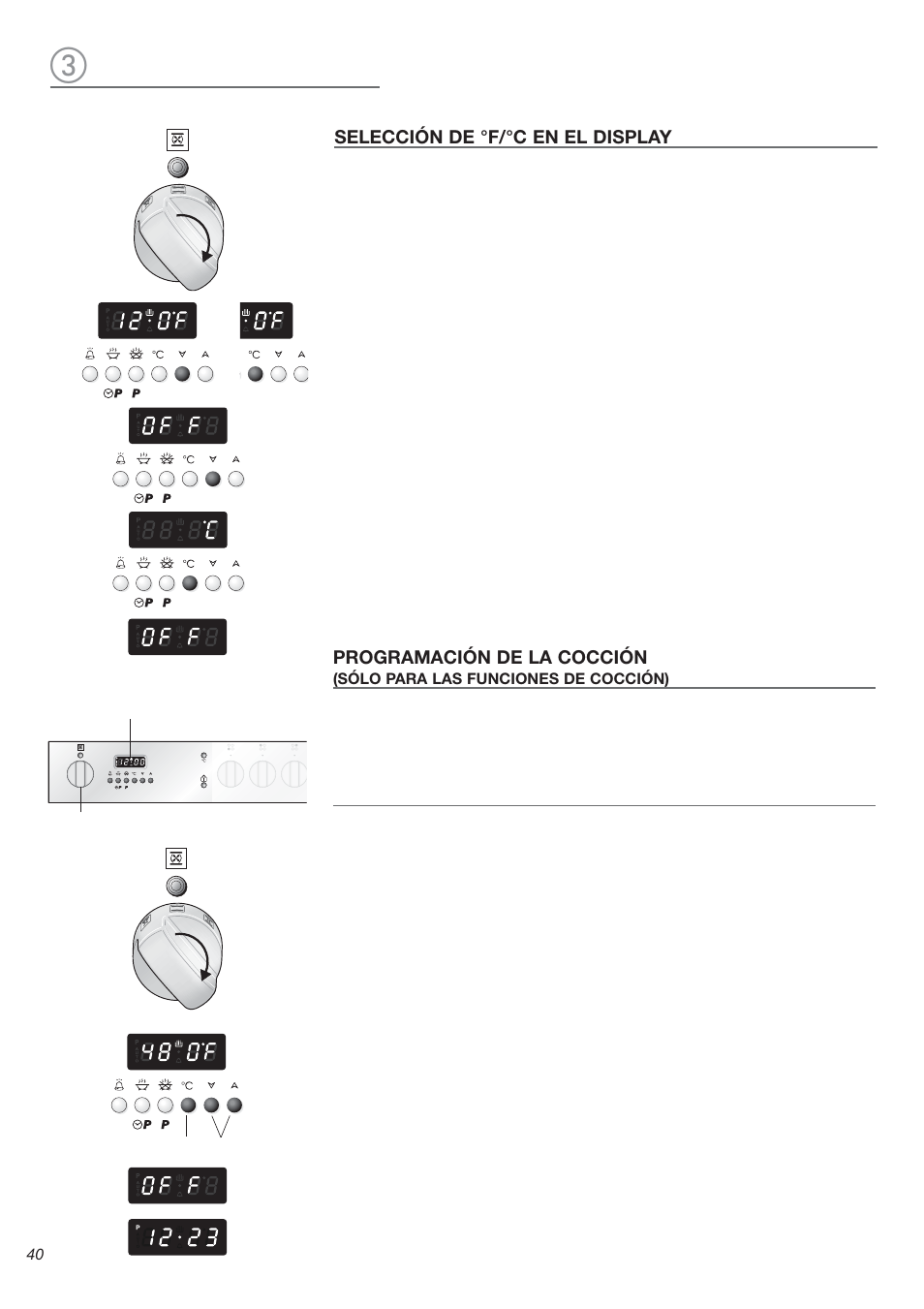 Programación de la cocción, Selección de °f/°c en el display | Avanti DGE 2403 SC User Manual | Page 40 / 56