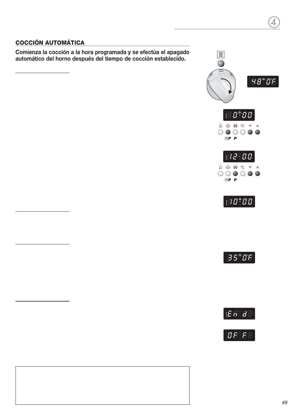 49 programación, Auto, Comienza la cocción | Durante la cocción, Al terminar la cocción | Avanti DGE 2403 SC User Manual | Page 49 / 56