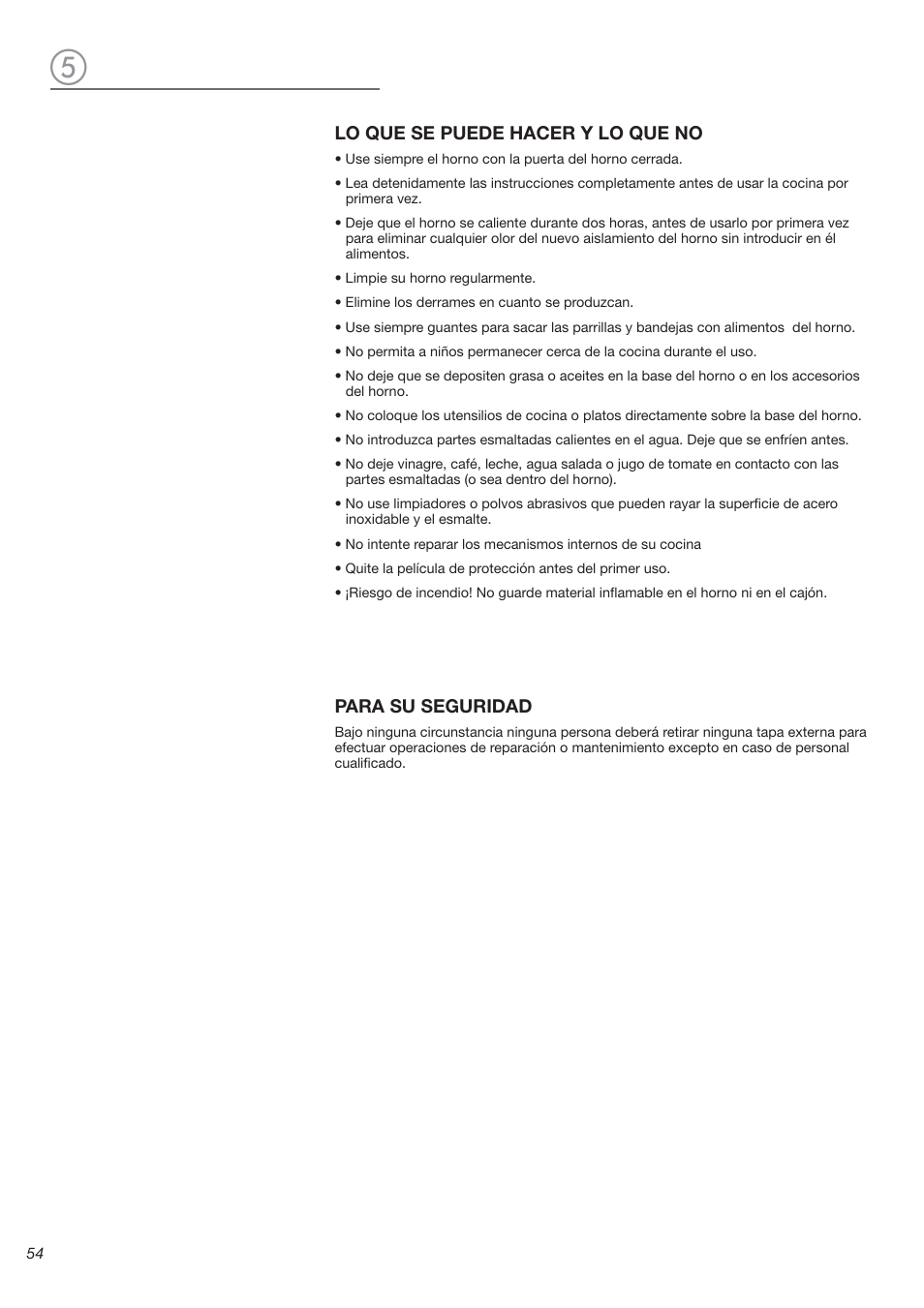 Lo que se puede hacer y lo que no, Para su seguridad | Avanti DGE 2403 SC User Manual | Page 54 / 56