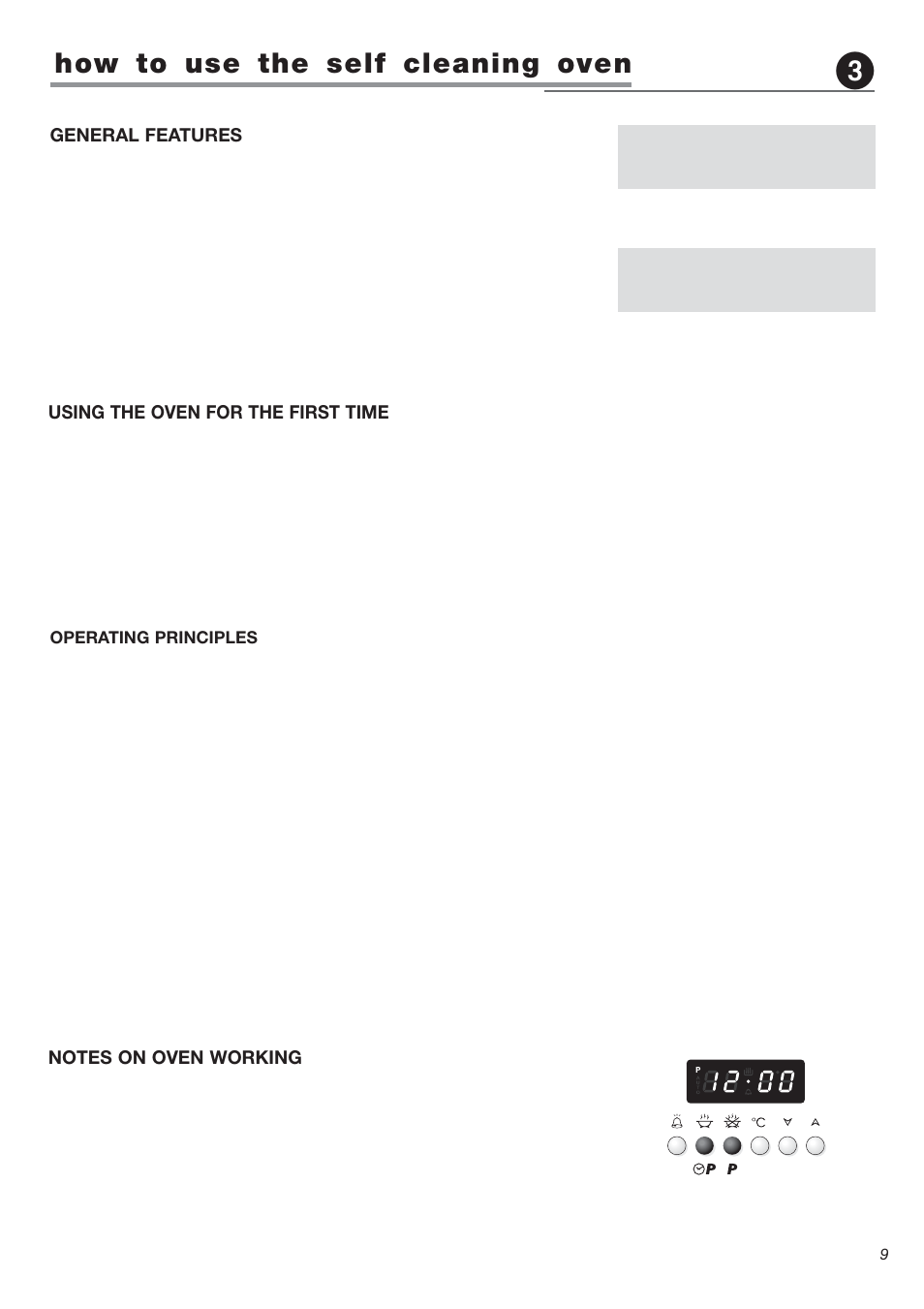 How to use the self cleaning oven, Using the oven for the first time, General features | Operating principles | Avanti DGE 2403 SC User Manual | Page 9 / 56