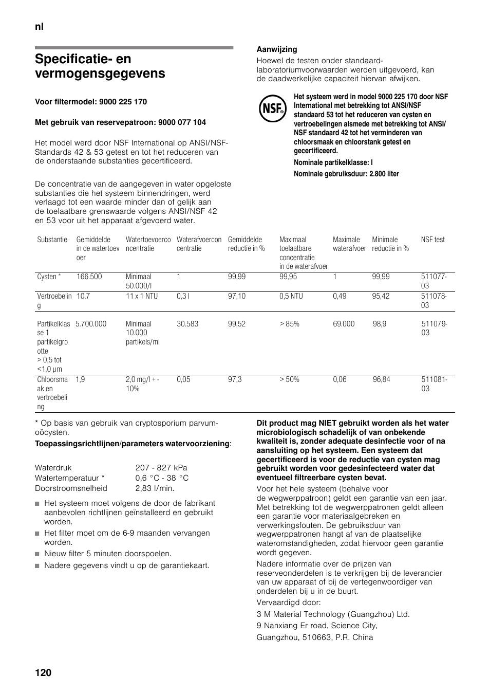 Specificatie- en vermogensgegevens, Nl 120 | Neff K5920D1 User Manual | Page 120 / 129