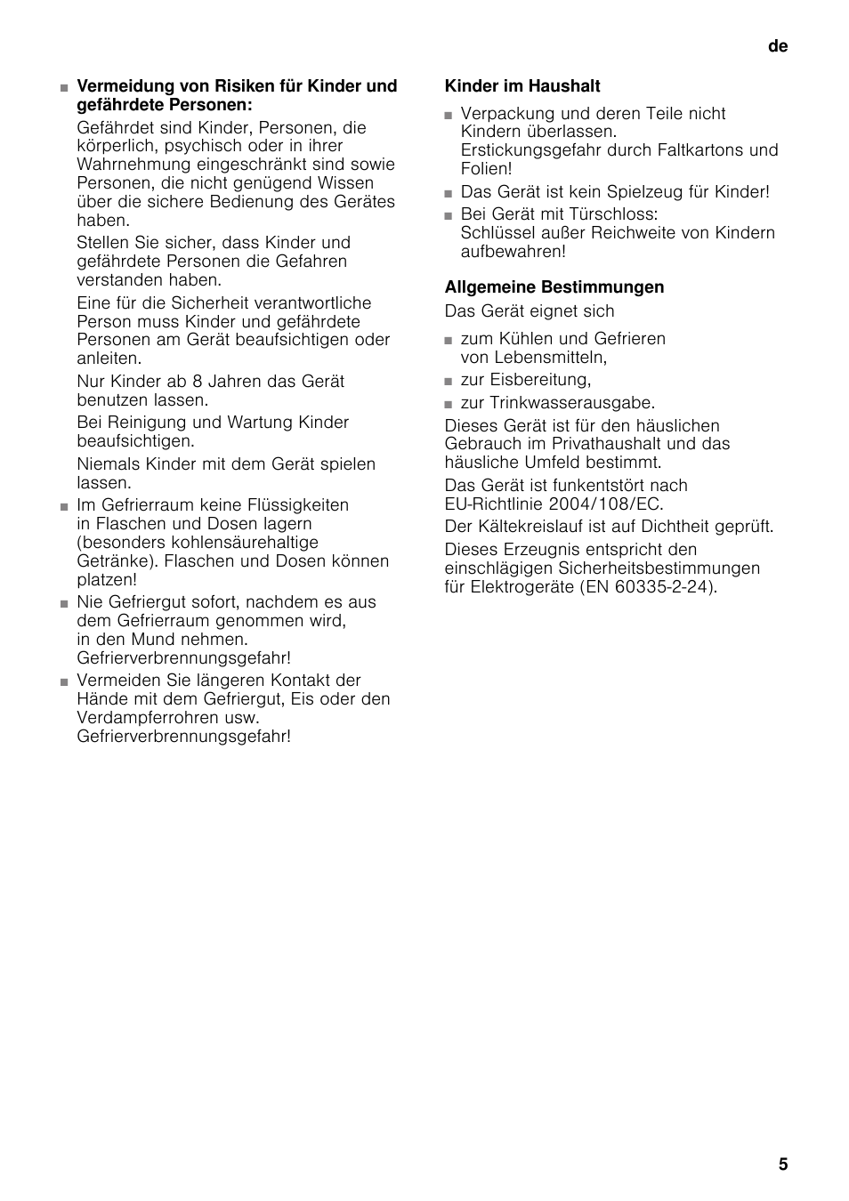 Kinder im haushalt, Allgemeine bestimmungen | Neff K5920D1 User Manual | Page 5 / 129