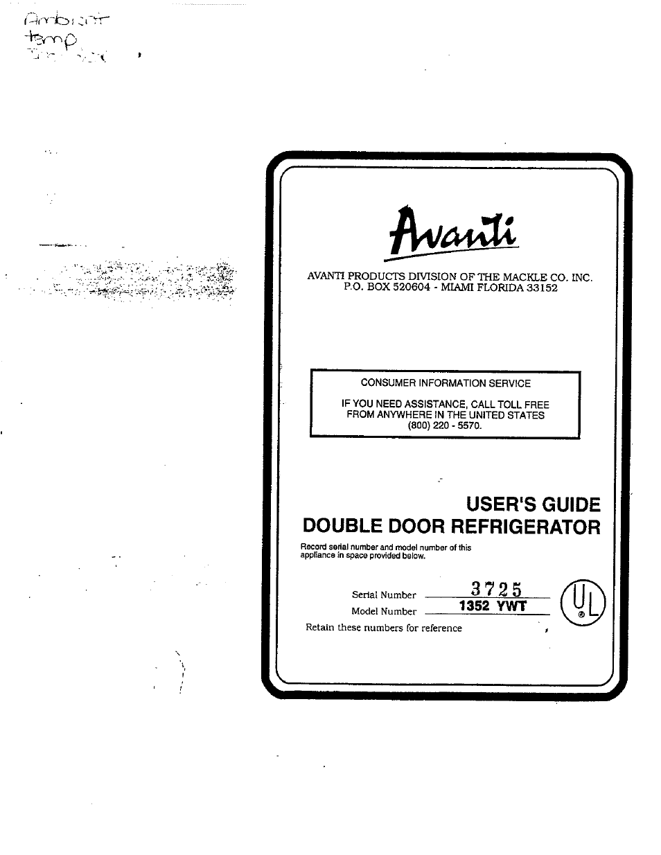 Avanti 1352 YWT User Manual | 14 pages