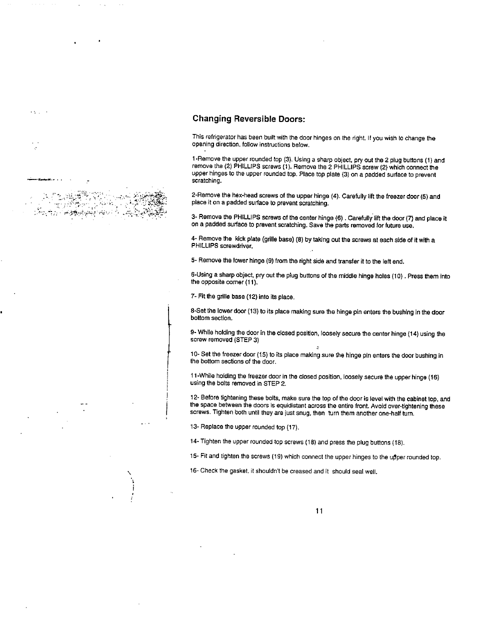 Changing reversible doors | Avanti 1352 YWT User Manual | Page 12 / 14