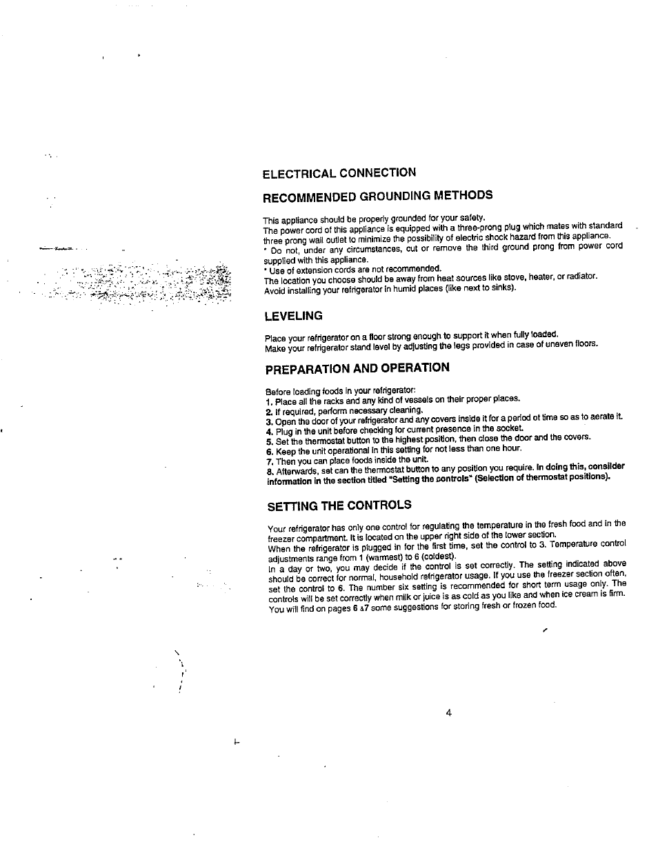 Leveling, Preparation and operation, Setting the controls | Avanti 1352 YWT User Manual | Page 5 / 14