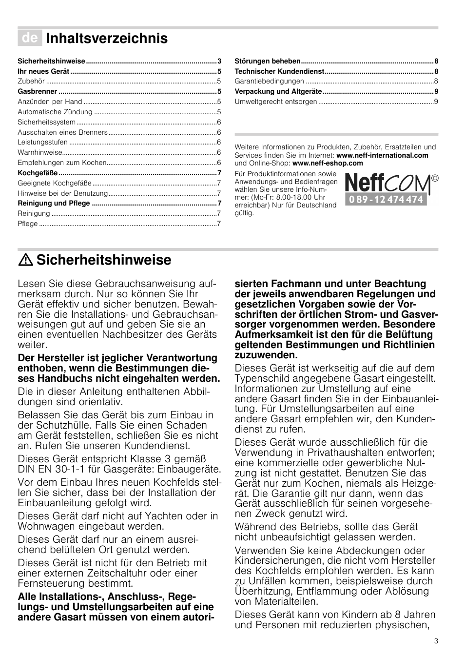 Neff N24K30N0 User Manual | Page 3 / 44