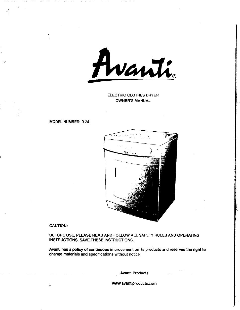 Avanti D-24 User Manual | 24 pages