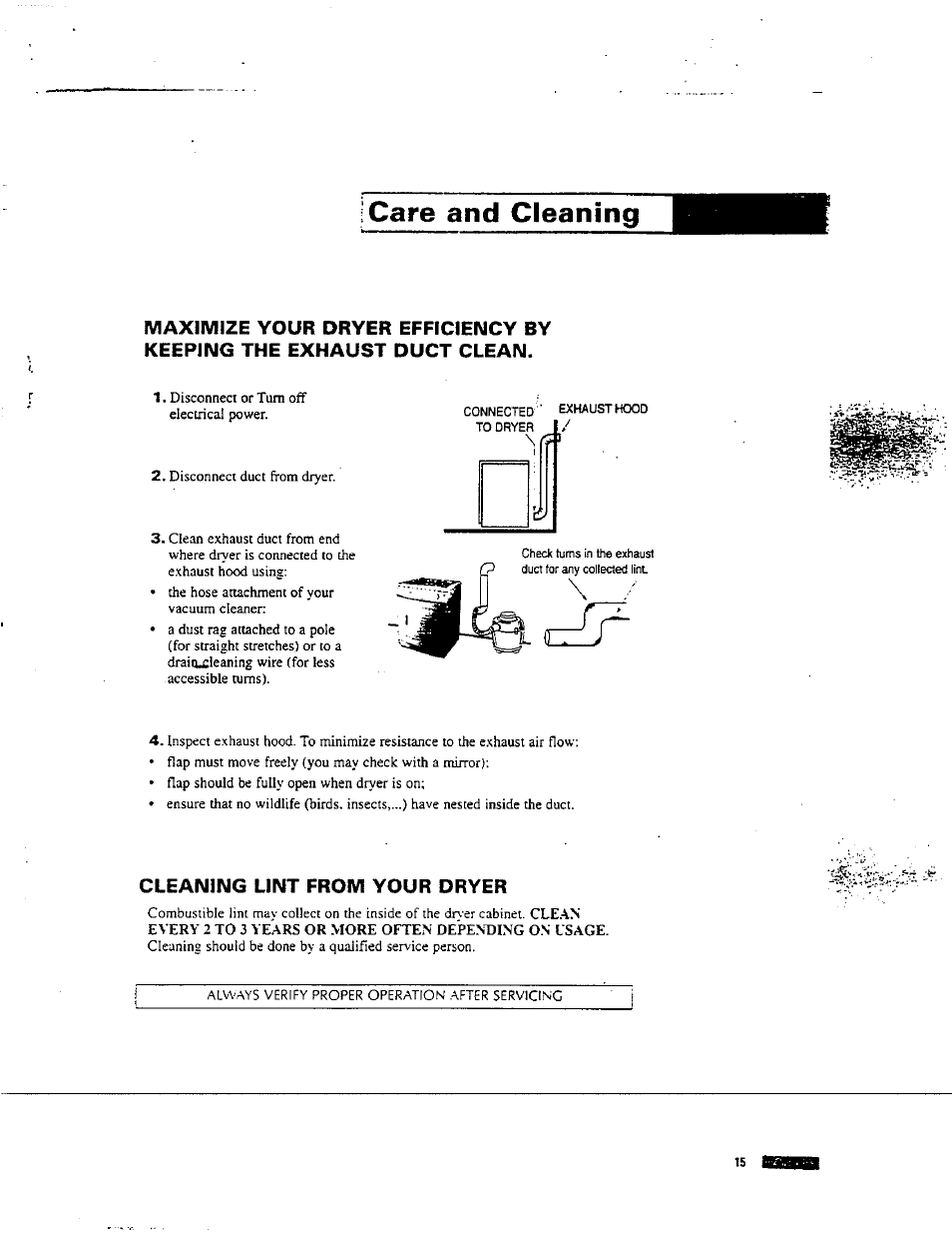 Care and cleaning, Cleaning lint from your dryer | Avanti D-24 User Manual | Page 15 / 24