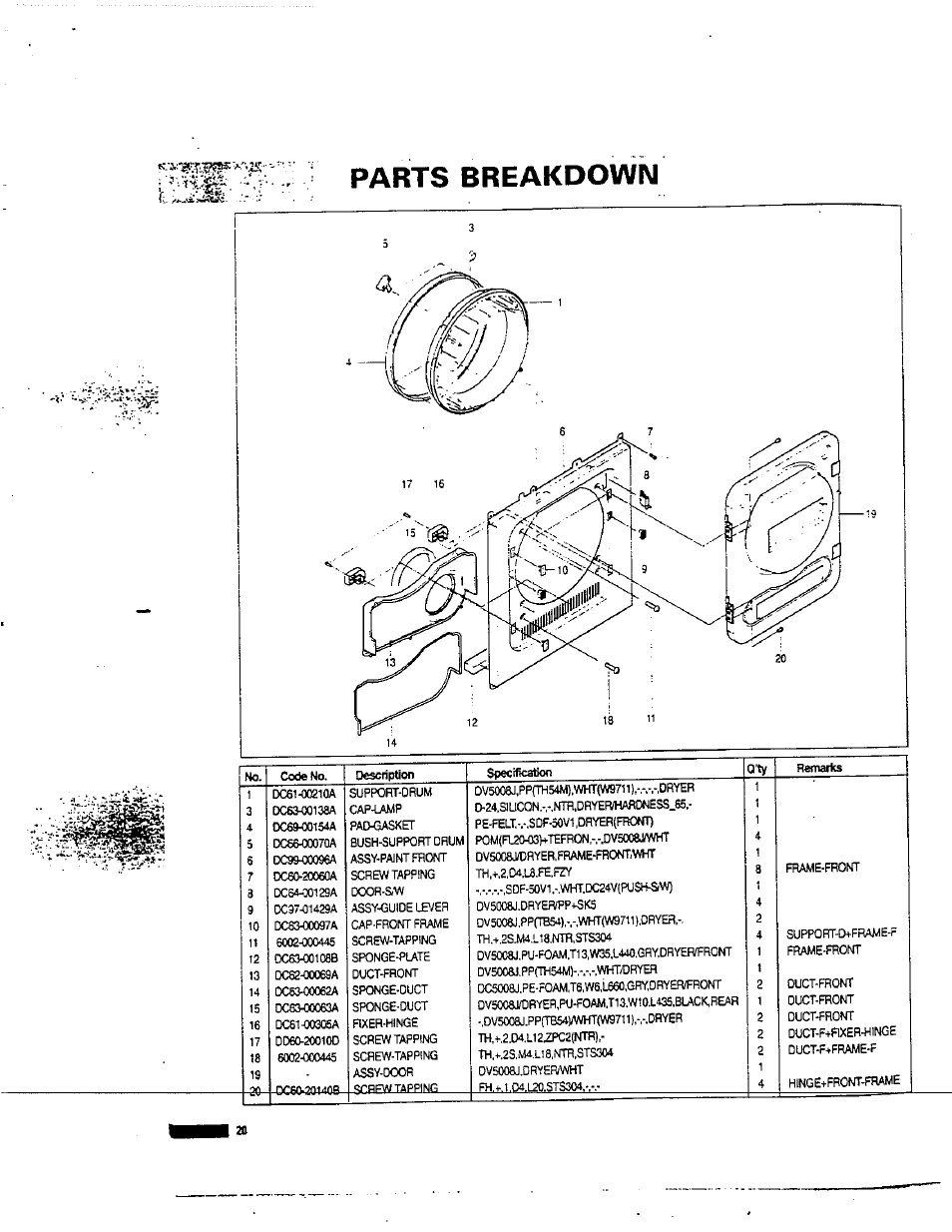 Parts breakdown | Avanti D-24 User Manual | Page 20 / 24