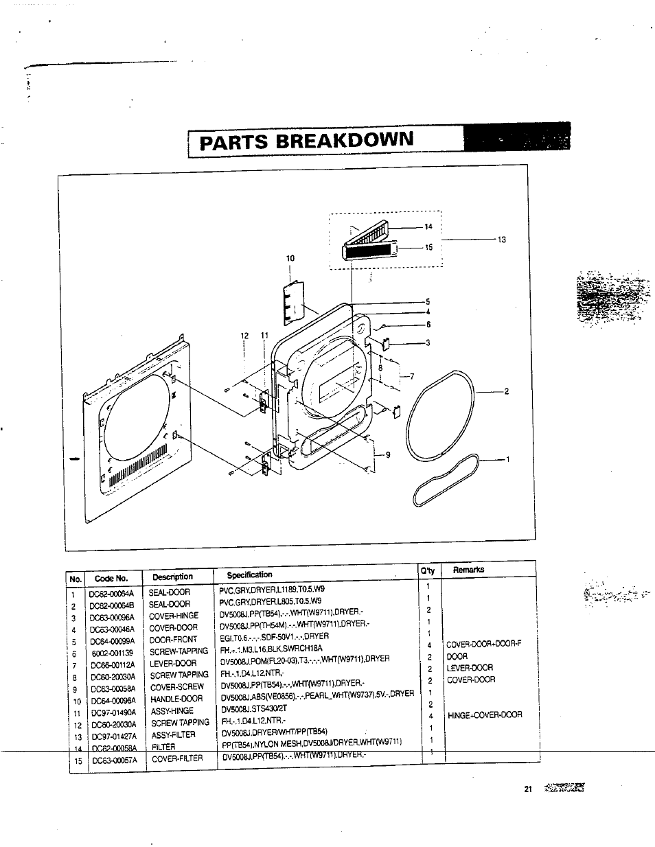 Parts breakdown | Avanti D-24 User Manual | Page 21 / 24