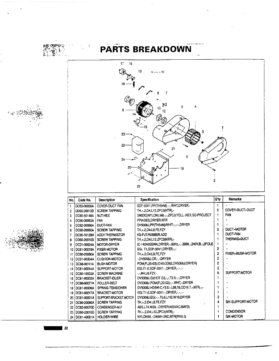 Parts breakdown | Avanti D-24 User Manual | Page 22 / 24