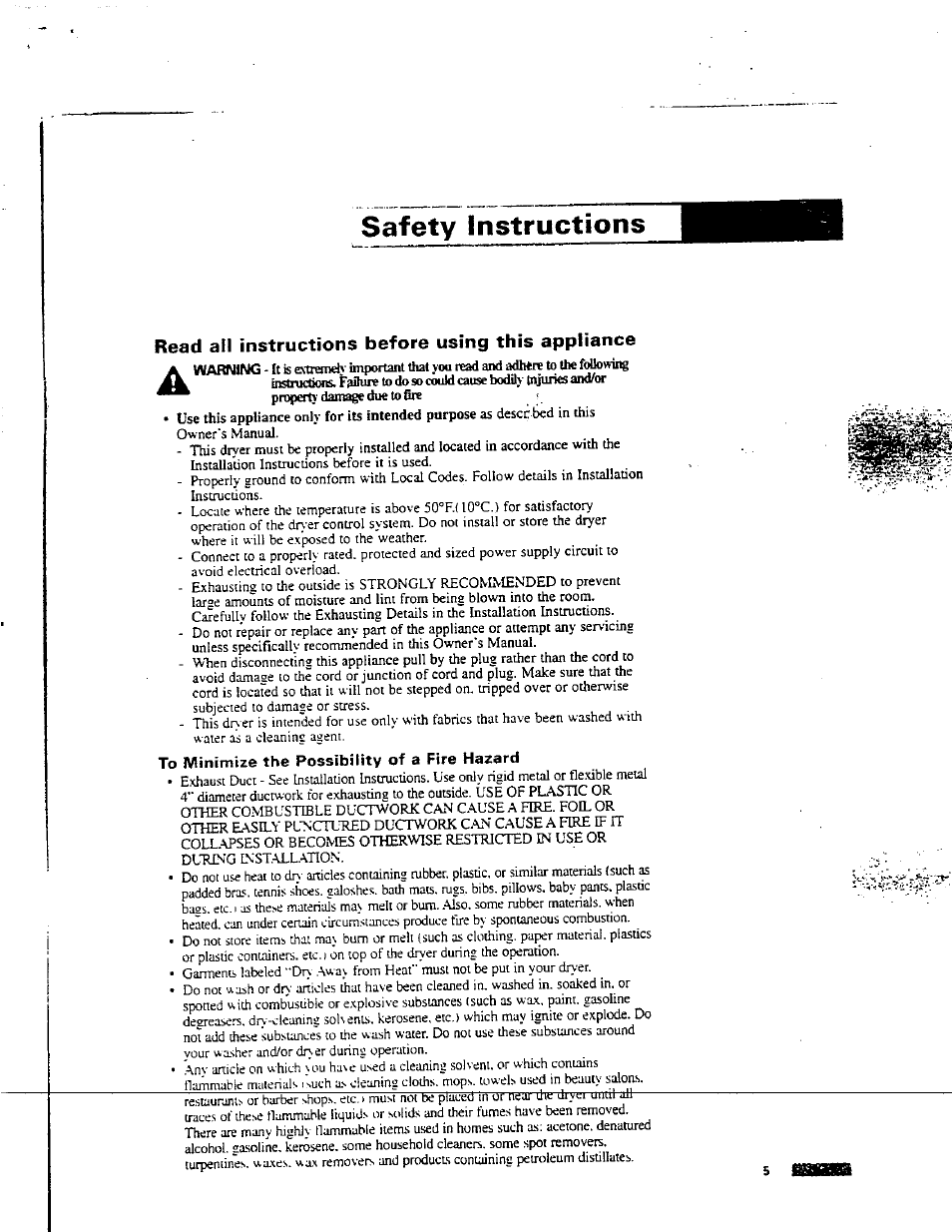 Safety instructions, Read all instructions before using this appliance, To minimize the possibility of a fire hazard | Avanti D-24 User Manual | Page 5 / 24