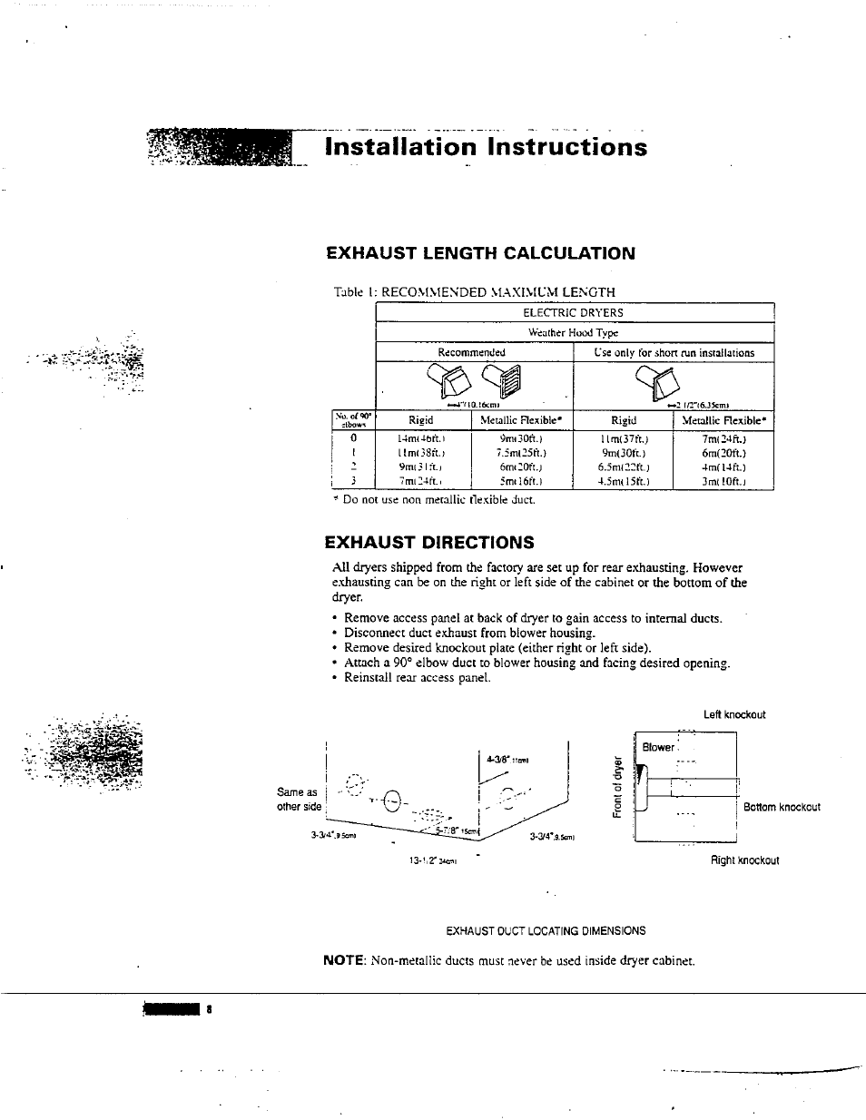 Exhaust length calculation, Exhaust directions, Installation instructions | Dlbowi | Avanti D-24 User Manual | Page 8 / 24