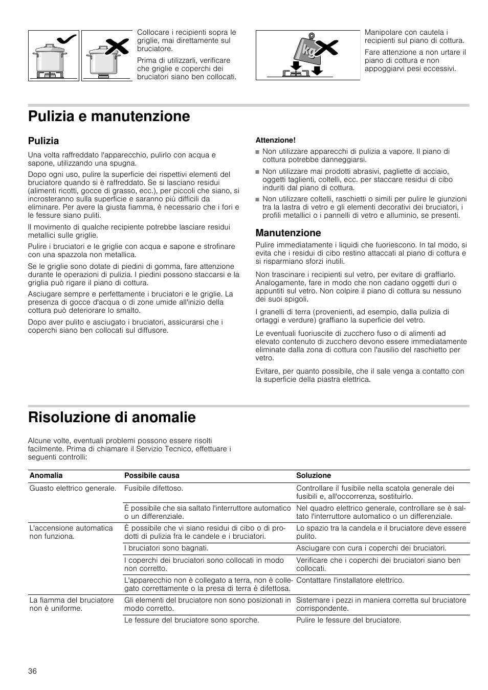 Pulizia e manutenzione, Pulizia, Attenzione | Manutenzione, Risoluzione di anomalie | Neff T67S76N1 User Manual | Page 36 / 45