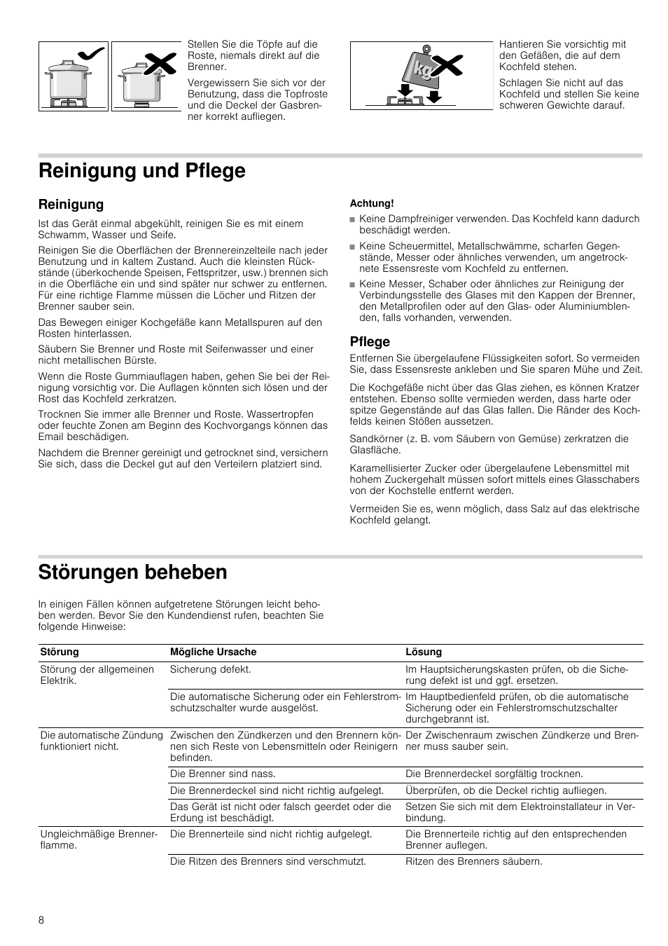 Reinigung und pflege, Reinigung, Achtung | Pflege, Störungen beheben, Reinigung pflege, En beheben | Neff T67S76N1 User Manual | Page 8 / 45