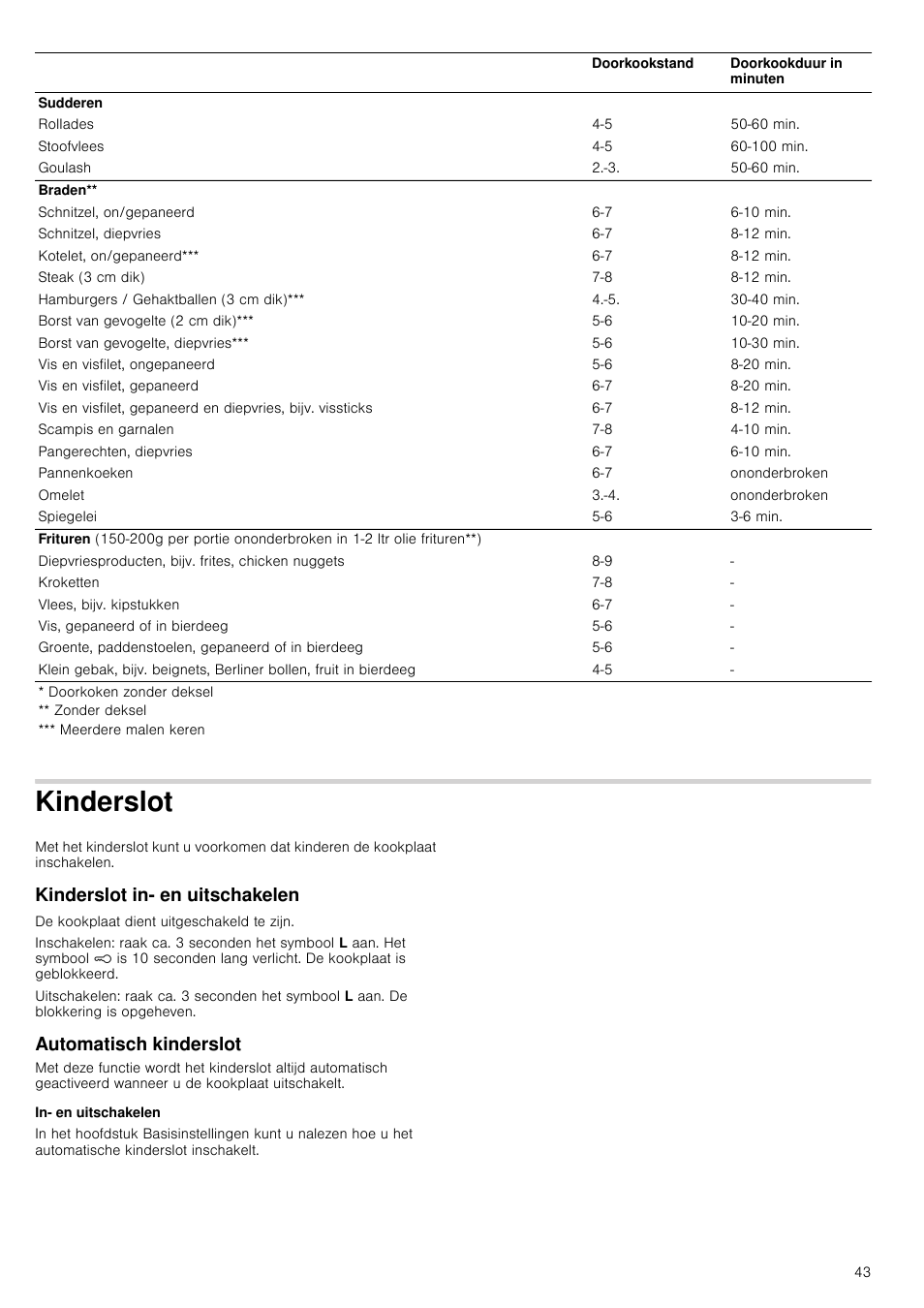 Kinderslot, Kinderslot in- en uitschakelen, Automatisch kinderslot | In- en uitschakelen | Neff T14T84N2 User Manual | Page 43 / 52