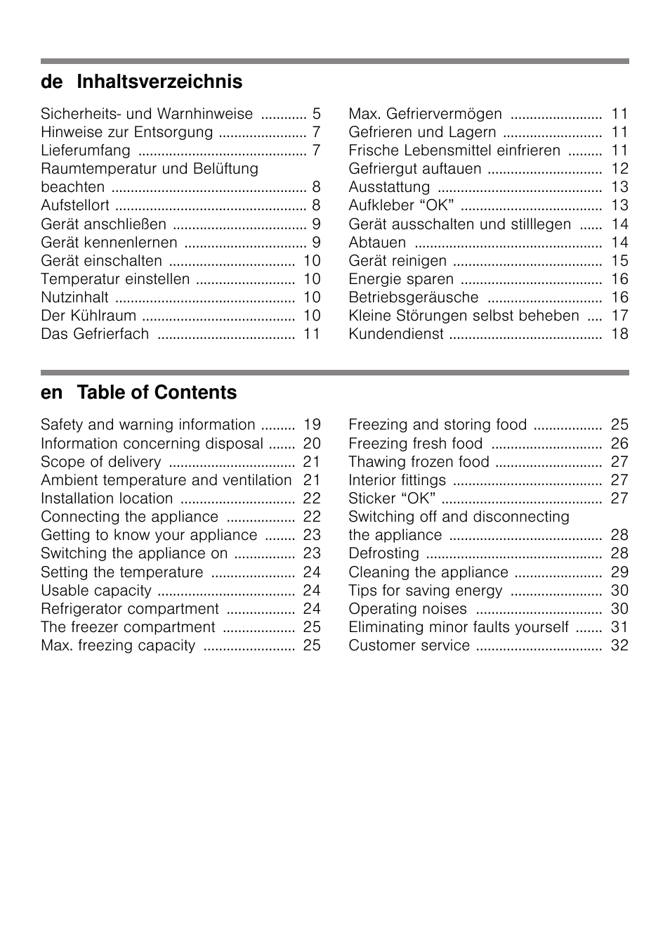 De inhaltsverzeichnis, En table of contents | Neff K4336X8 User Manual | Page 2 / 82