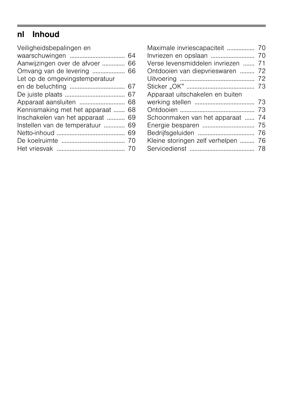 Nl inhoud | Neff K4336X8 User Manual | Page 4 / 82