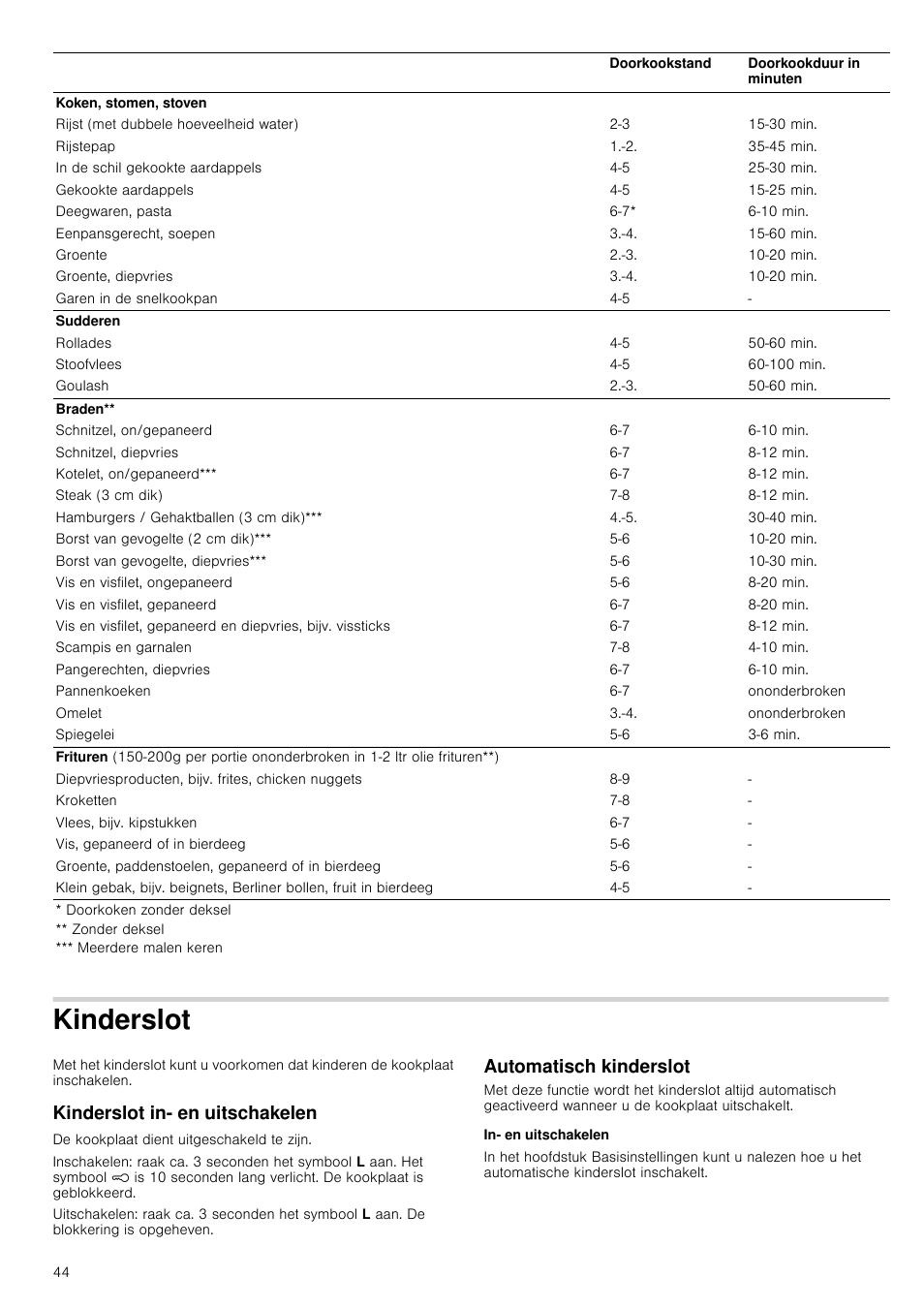 Kinderslot, Kinderslot in- en uitschakelen, Automatisch kinderslot | In- en uitschakelen | Neff T14T95N2 User Manual | Page 44 / 52