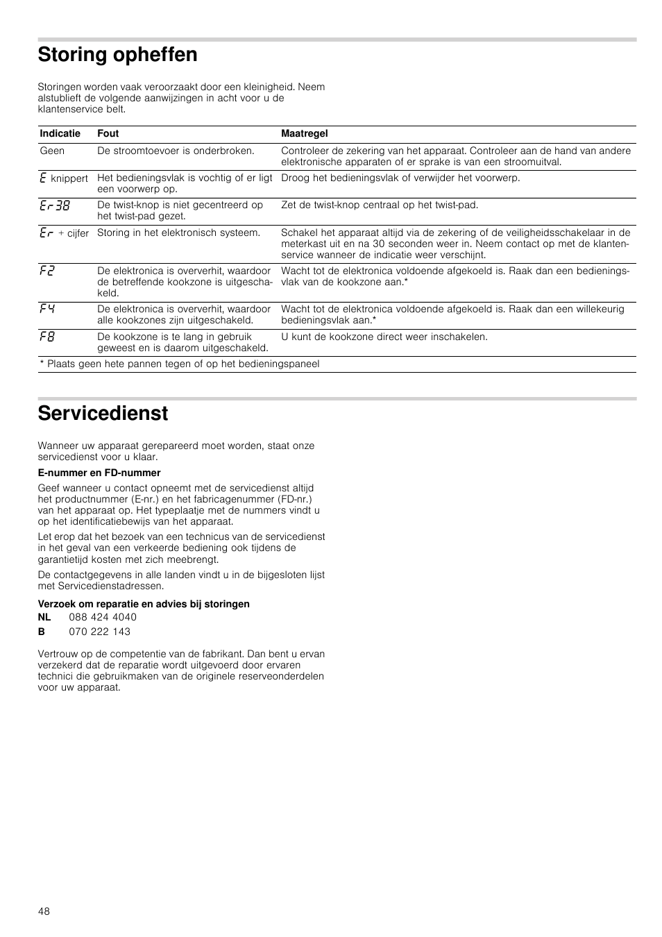 Storing opheffen, Servicedienst, Verzoek om reparatie en advies bij storingen | Neff T14T95N2 User Manual | Page 48 / 52
