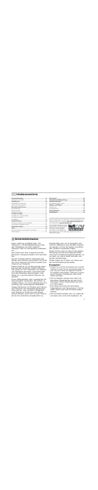 Ø inhaltsverzeichnis[de] gebrauchsanleitung, Umweltschutz 20, Das gerät kennen lernen 21 | Kochfeld einstellen 21, Kindersicherung 23, Warmhalte-funktion 23, Timer 24, Wischschutz 24, Automatische zeitbegrenzung 24, Grundeinstellungen 25 | Neff N14D30N2 User Manual | Page 19 / 60