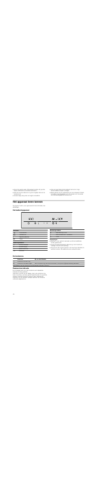 Schakel tijdig terug naar een lagere kookstand, Het apparaat leren kennen, Het bedieningspaneel | Aanwijzingen, De kookzones, Restwarmte-indicatie, De kookzones restwarmte-indicatie | Neff N14D30N2 User Manual | Page 46 / 60