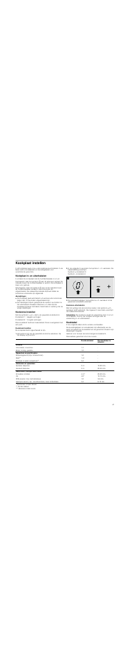 Kookplaat instellen, Kookplaat in- en uitschakelen, Aanwijzingen | Kookzone instellen, Kookstand instellen, Kookzone uitschakelen, Aanwijzing, Kooktabel | Neff N14D30N2 User Manual | Page 47 / 60