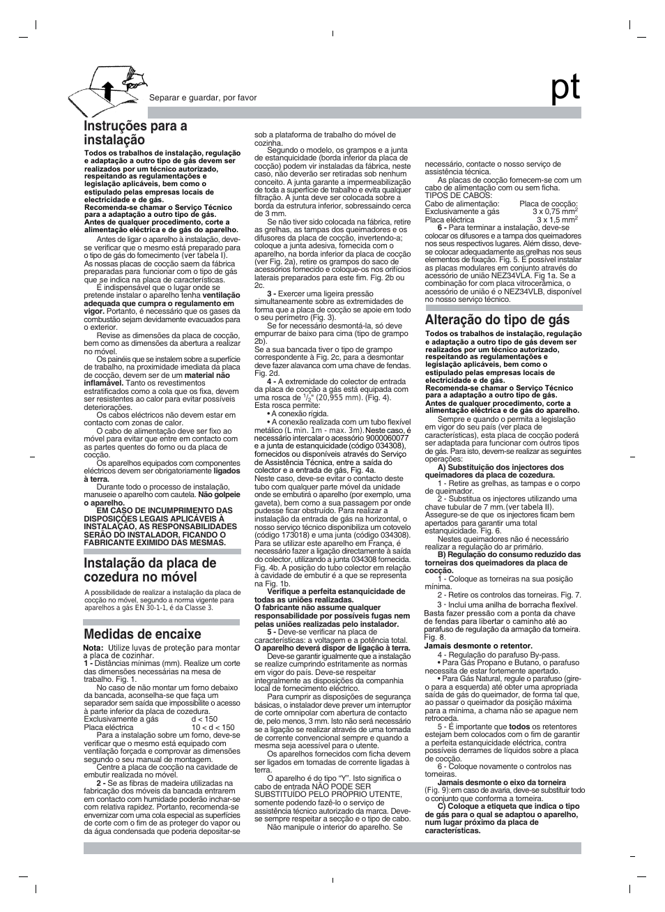 Instruções para a instalação, Alteração do tipo de gás | Neff N13K30N0 User Manual | Page 11 / 16