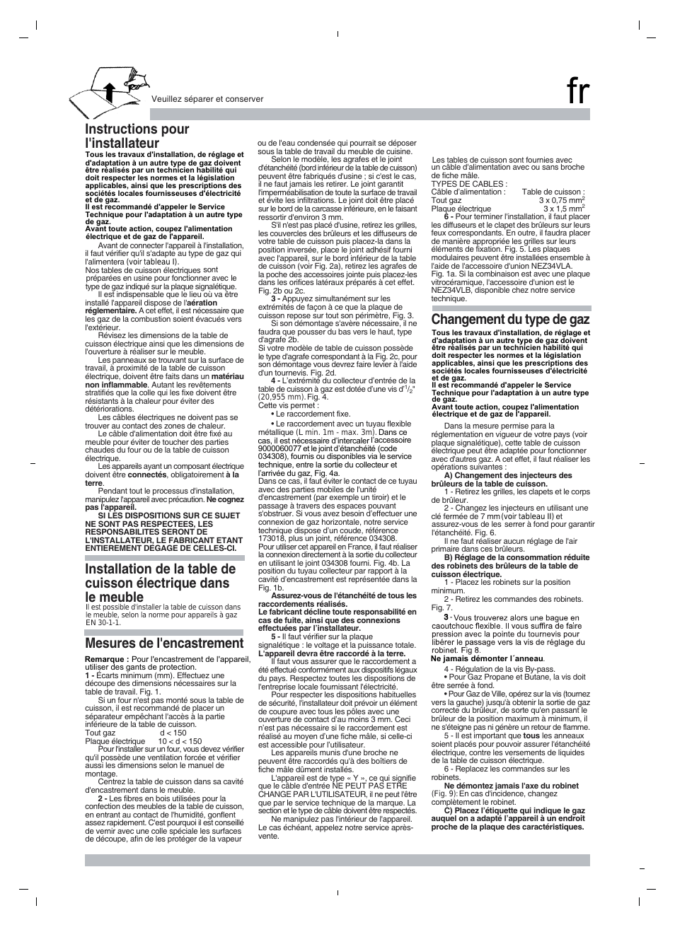 Instructions pour l'installateur, Changement du type de gaz | Neff N13K30N0 User Manual | Page 7 / 16