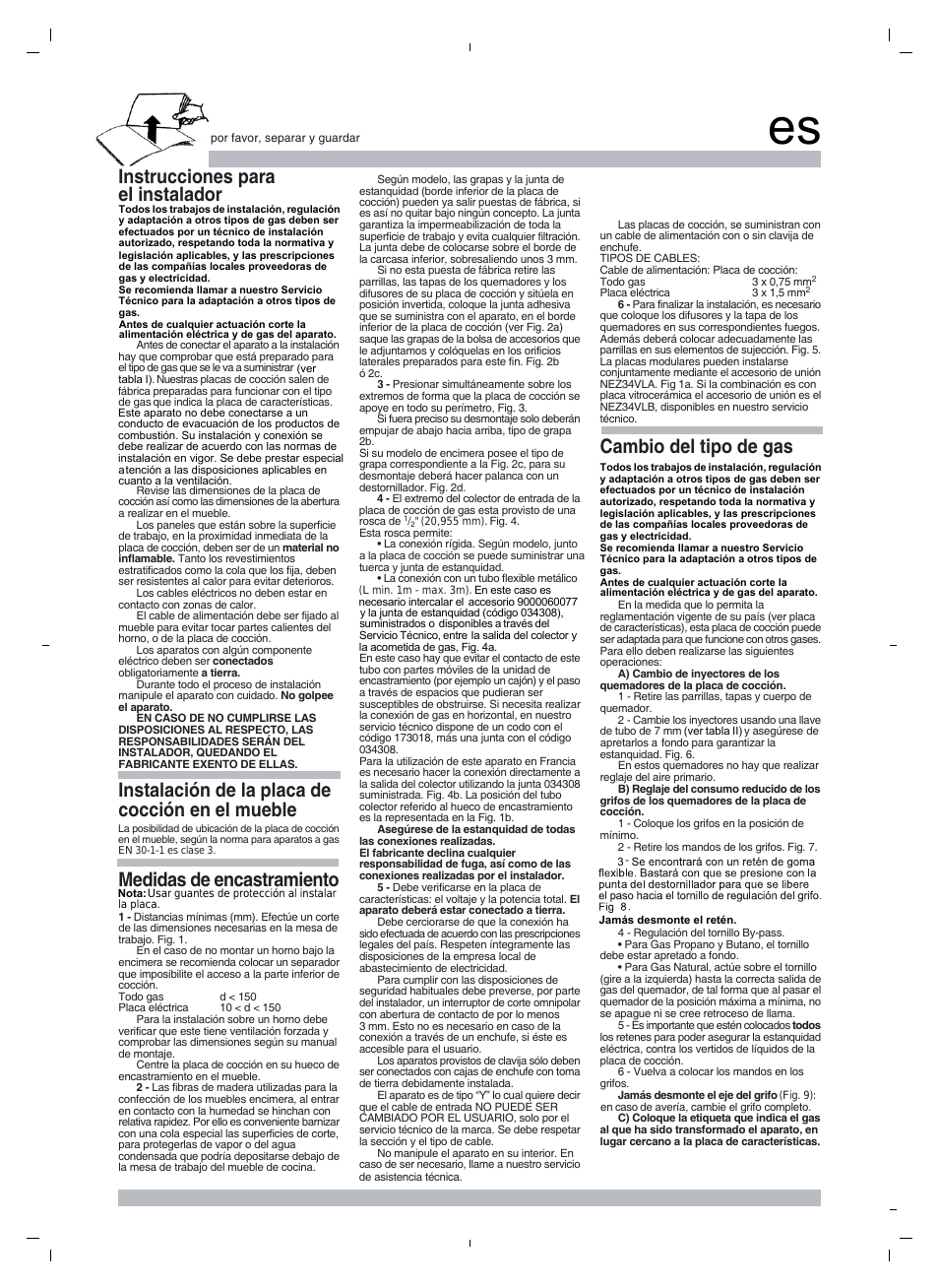 Instrucciones para el instalador, Cambio del tipo de gas | Neff N13K30N0 User Manual | Page 9 / 16