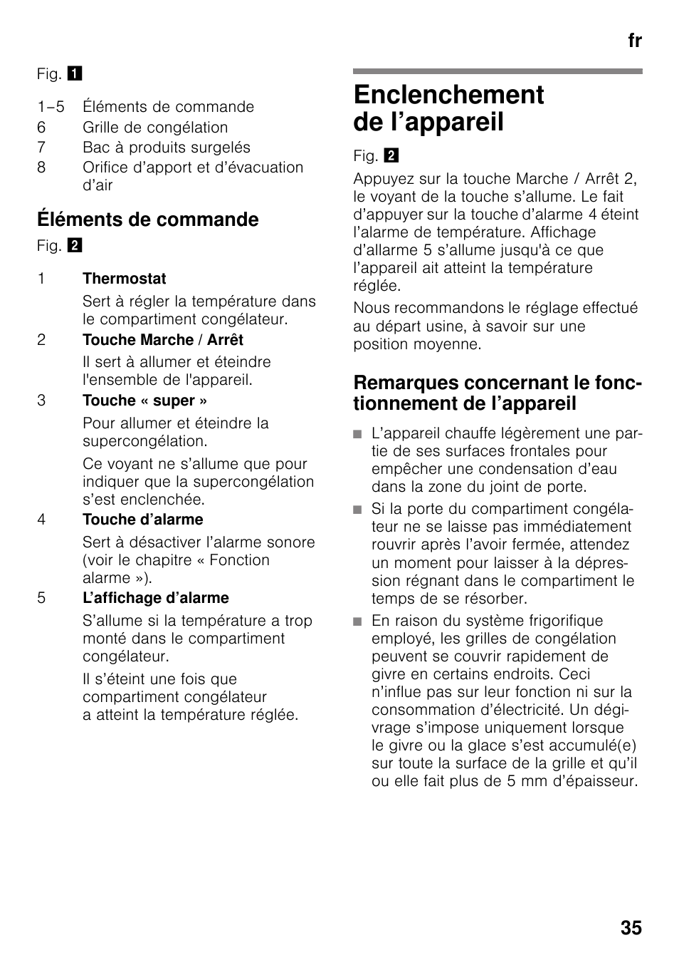 Éléments de commande, Enclenchement de l’appareil, Fr 35 | Neff G4344X8 User Manual | Page 35 / 77