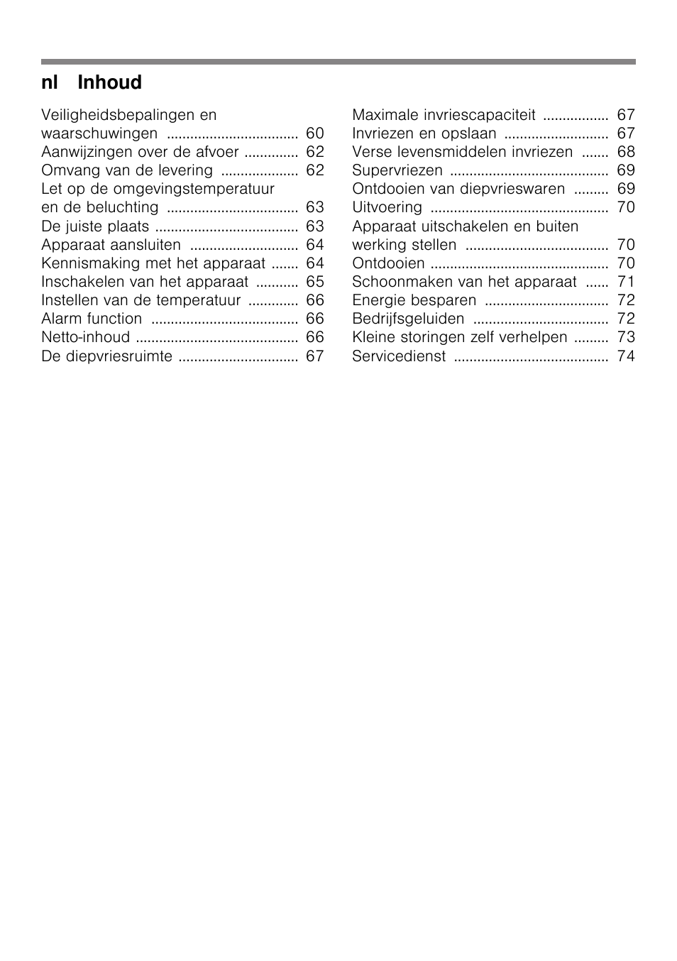 Nl inhoud | Neff G4344X8 User Manual | Page 4 / 77