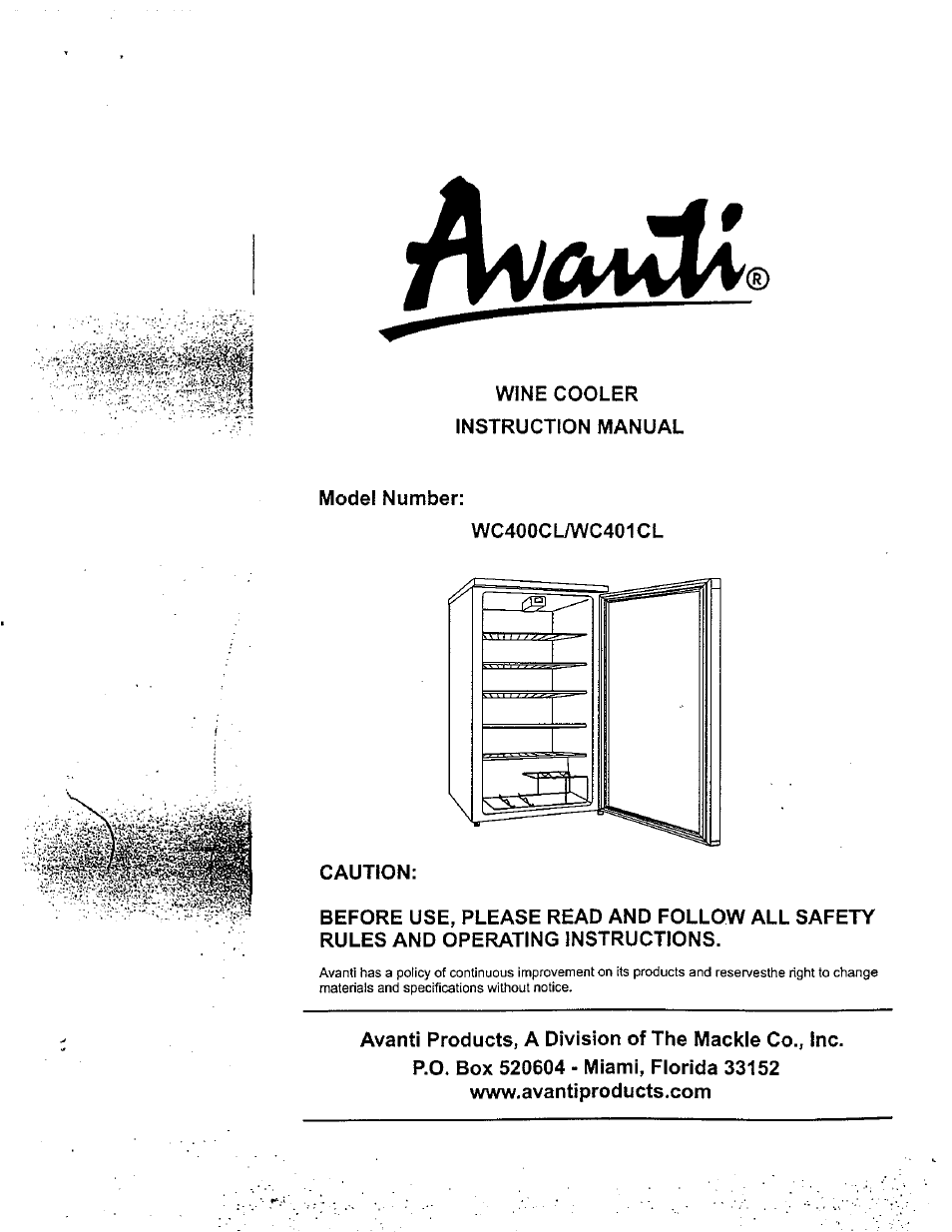 Avanti WC400CL User Manual | 12 pages