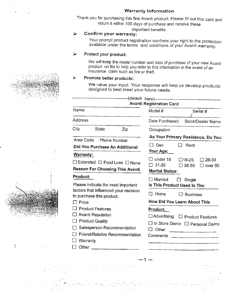 Warranty information, Protect your product, Warranty | Product | Avanti WC400CL User Manual | Page 2 / 12