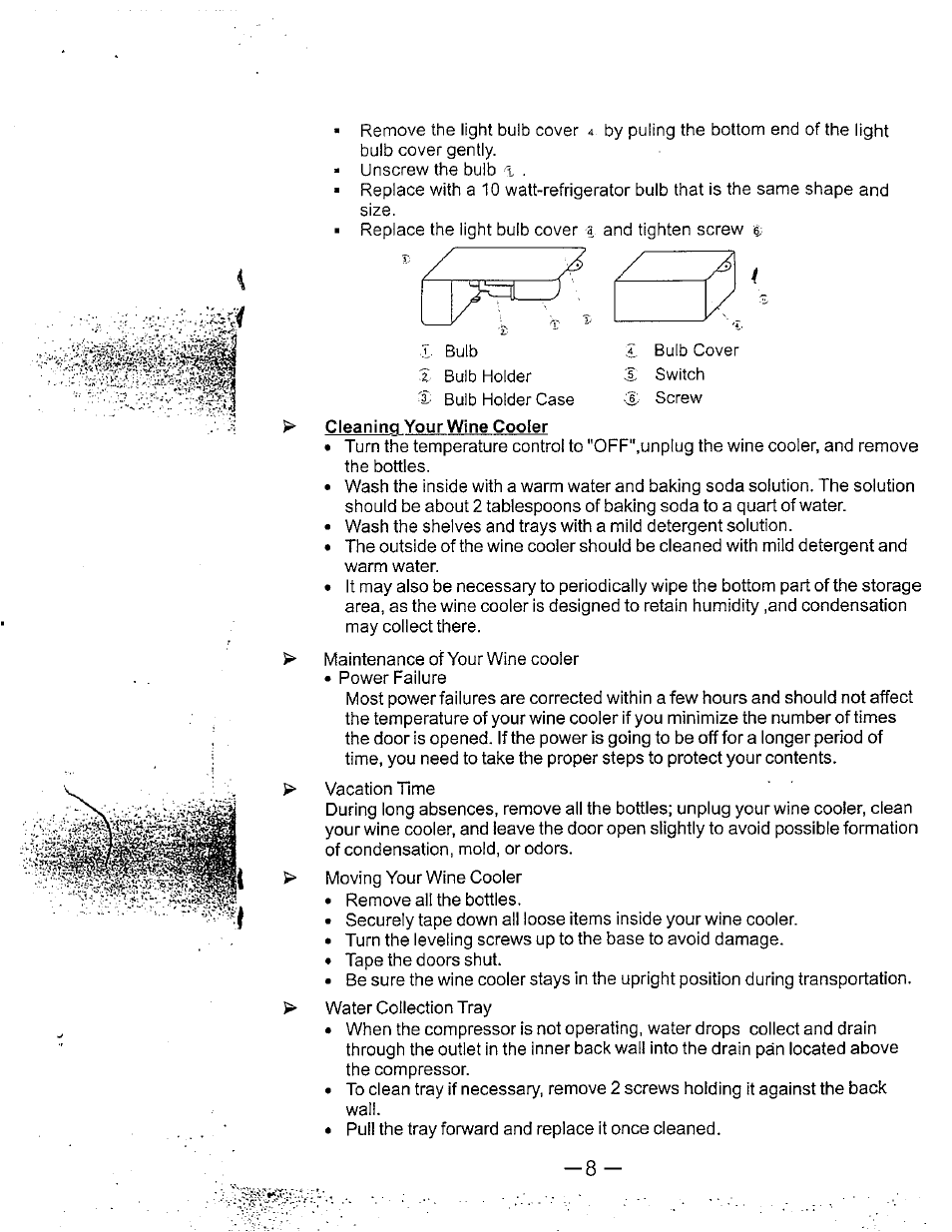 Cleaning your wine cooler | Avanti WC400CL User Manual | Page 9 / 12